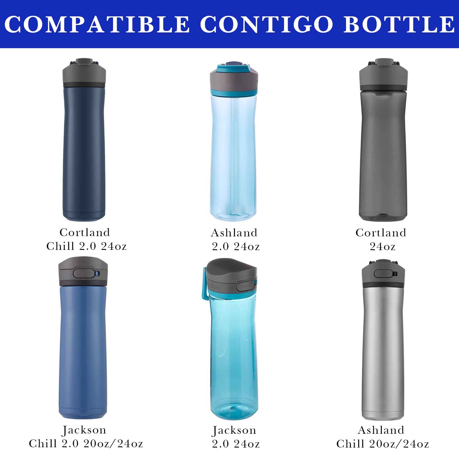 Linkidea 2 Pack Water Bottle Boot Compatible with Contigo Jackson Chill 2.0 20oz/24oz, Cortland 24oz, Silicone Anti-Slip Bottle Bottom Bumper Protector (Navy Blue)