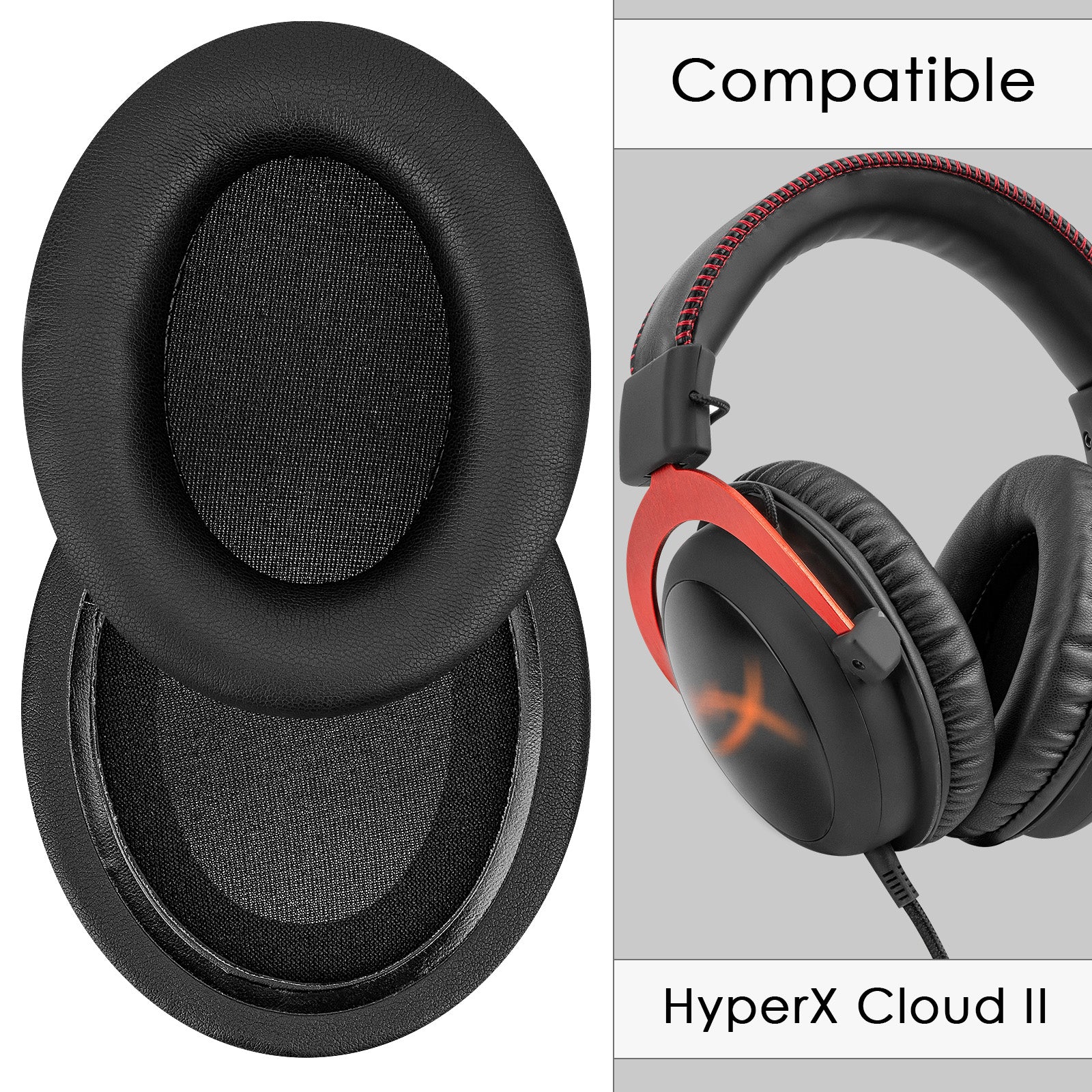 Replacement Ear Pads for HyperX Cloud II/Cloud III/Mix/Alpha/Cloud Flight/Stinger 2 Headphones, Headset Earpads (Protein Leather / Black)