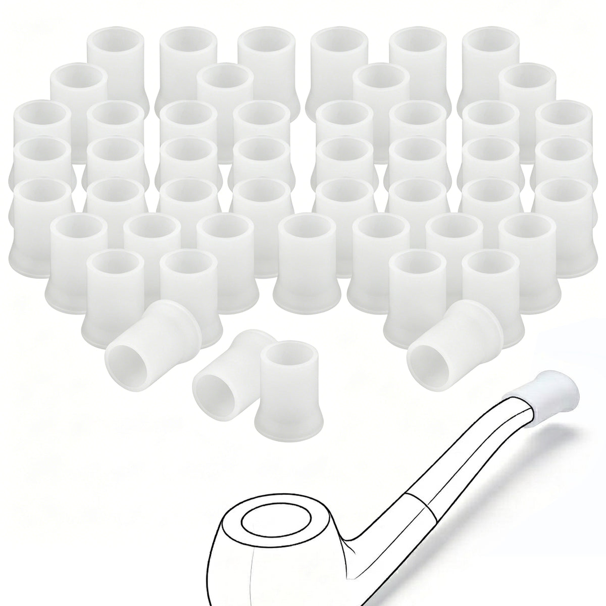 Linkidea 50 Pcs Silicone Pipe Bits, Soft Pipe Mouthpiece Covers & Stem Protectors for Small to Medium Tobacco Pipes, Bite Guards (White/Small)