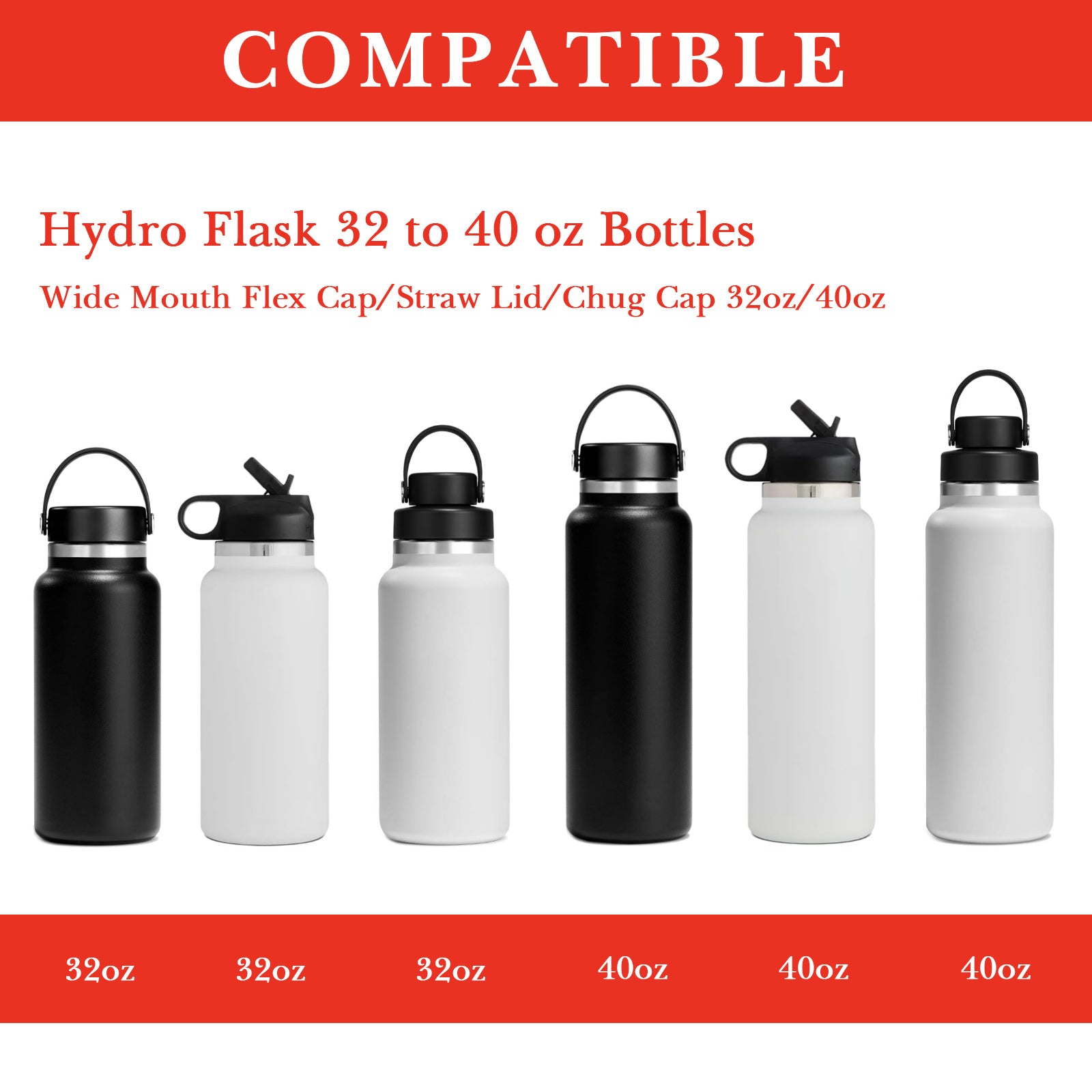 Linkidea Water Bottle Boot Compatible with Hydro Flask Wide Mouth Flex Cap/Straw Lid/Chug Cap 32oz/40oz, Silicone Bottle Bottom Sleeve Cover Protector, Bottle Bumper (Red / 2 Pack)