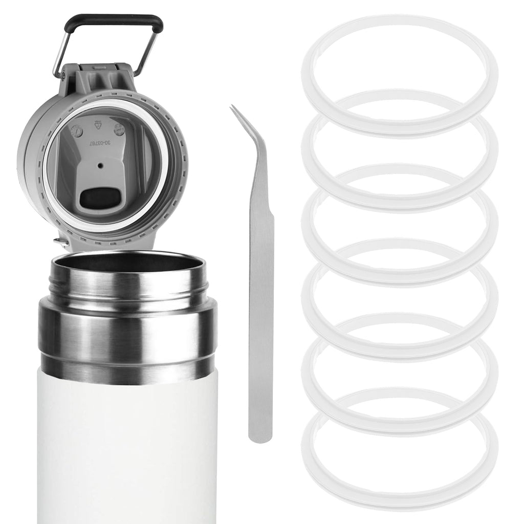 Linkidea 6 Pack Water Bottle Gasket Replacement Compatible with Stanley Quick Flip GO 24oz/36oz Waterbottle, Silicone O Ring Leak Proof Rubber Seal with Tweezer for Bottle Lid, White