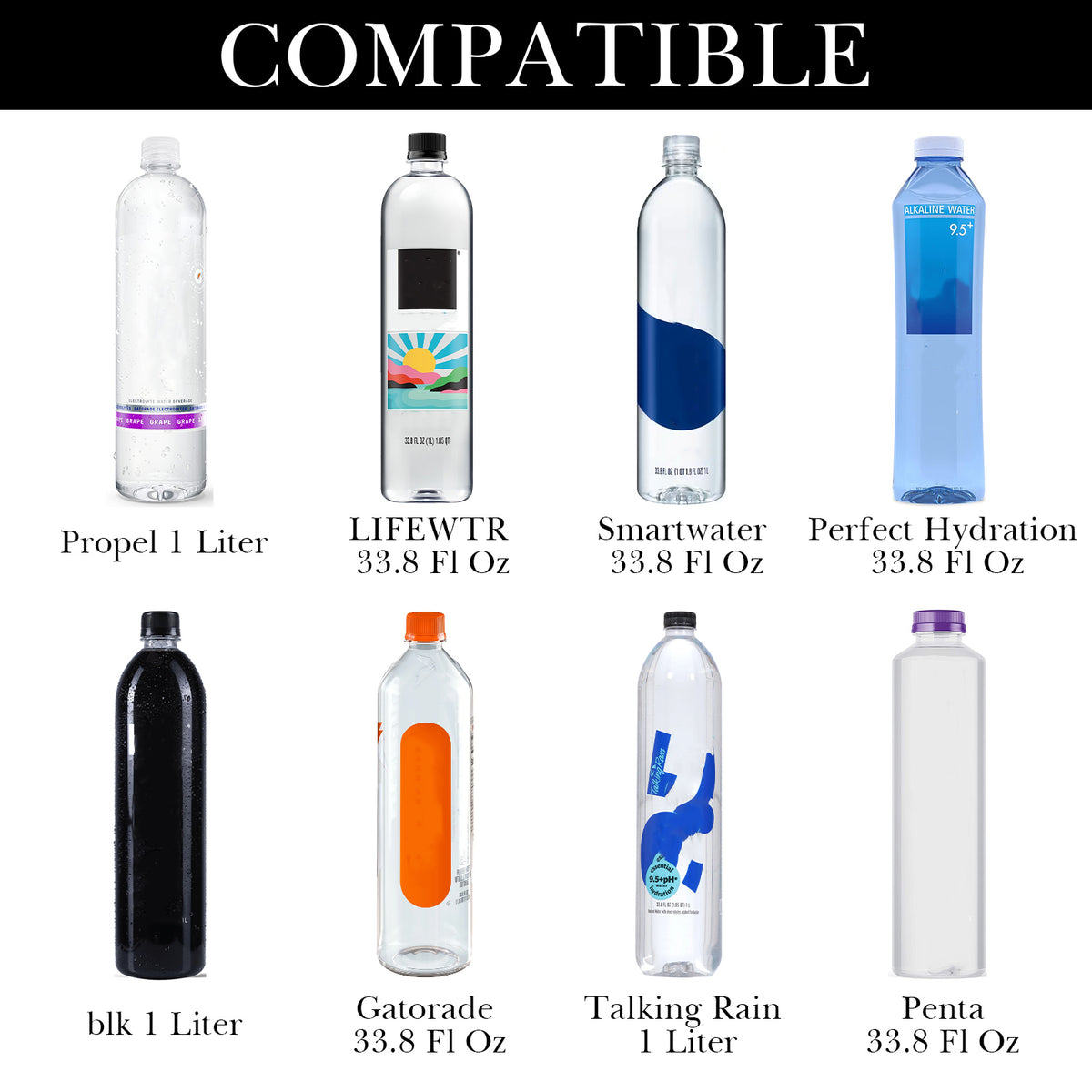 Linkidea 2 Pack Disposable Water Bottle Sleeve Compatible with Smartwater 33.8 Fl Oz, LIFEWTR 33.8 Fl Oz, Insulated Neoprene Plastic Bottled Water Cover Holder with Lockable Zipper, Black