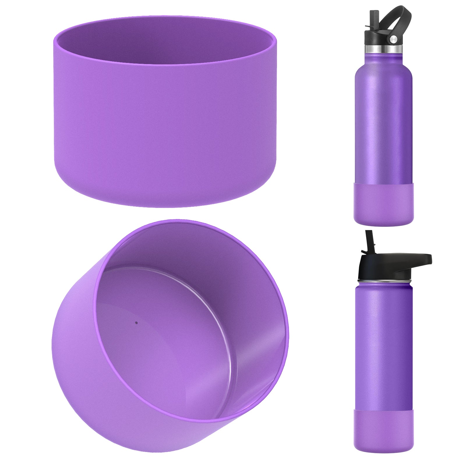Linkidea 2 Pack Water Bottle Boot Compatible with IRON °FLASK Wide/Narrow Mouth 12oz/14oz/16oz/18oz/20oz/22oz/24oz, Silicone Bottle Bottom Sleeve Cover Bumper Protector (Purple)