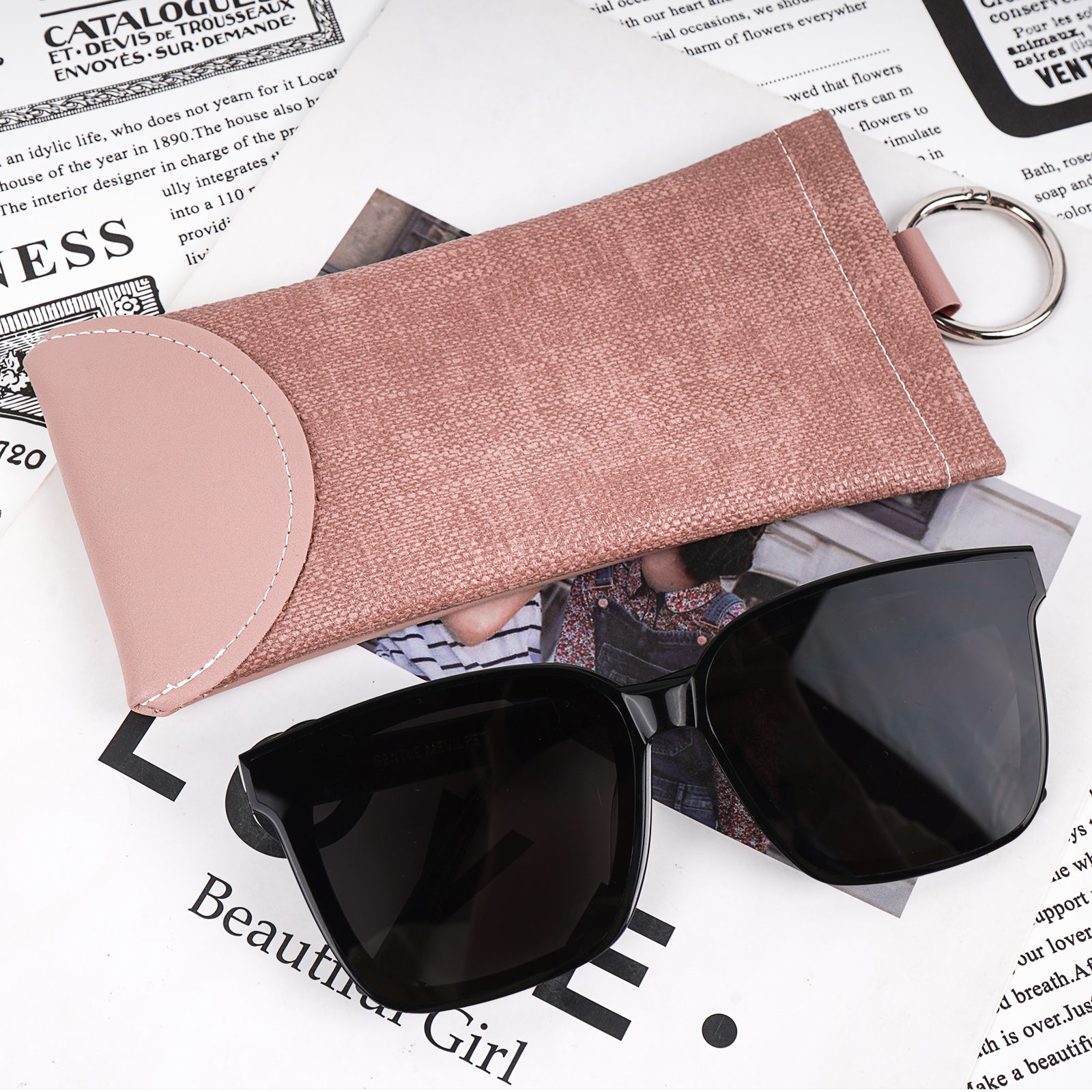 Linkidea Oversized Sunglasses Pouch, Large Frame Glasses Pouch for Sunglass, Eyeglasses Travel Bag Compatible with Rayban Aviator Titanium/Caravan Reverse/Various Brand Models (Pink)