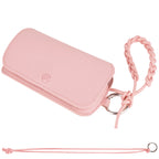 Extra Large Sunglasses Pouch Case with Carrying Strap, Vegan Leather Pink Eyeglasses Organizer Soft Bag Compatible with Rayban RB2132 RB4416 RB2241 RB3548 RB2398F RB4246