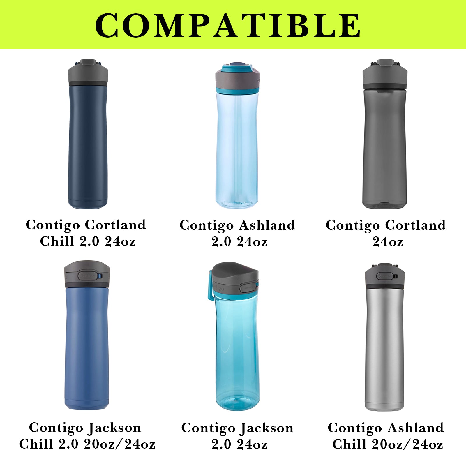 Linkidea 2 Pack Water Bottle Boot Compatible with Contigo Jackson Chill 2.0 20oz/24oz, Ashland Chill 20oz/24oz, Silicone Anti-Slip Bottle Bottom Bumper Protector (Chartreuse)