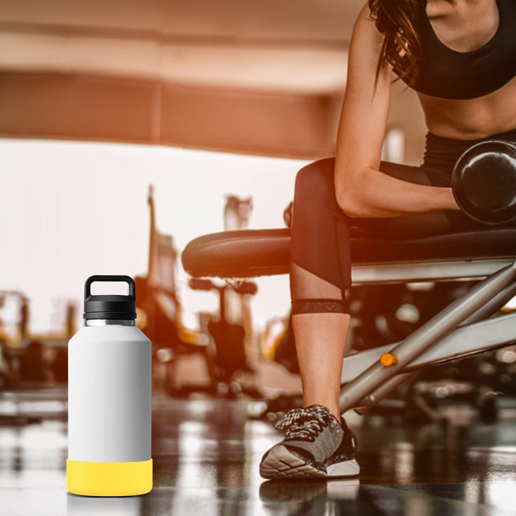 Linkidea Water Bottle Boot Compatible with YETI Rambler Bottle 64oz, Silicone Water Bottle Bottom Sleeve Cover Protector, Waterbottle Bumper (Yellow)