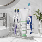 Linkidea Stainless Steel Toothbrush Holder Stand for Shower, Bathroom, Wallmount/Countertop 7 Slot Organizer Compatible with Colgate Extra Clean, Oral-B CrossAction