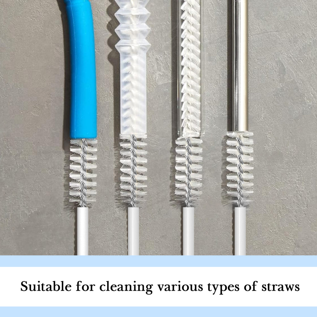 Linkidea Water Bottle Full Coverage Bristles Straw Cleaner Brush Set, 4 Pack with 2 Diameters Drinking Straw Cleaning Brush, 10 Inch Length Grip Handle Straw Brushes for Tumblers (6mm & 8mm)
