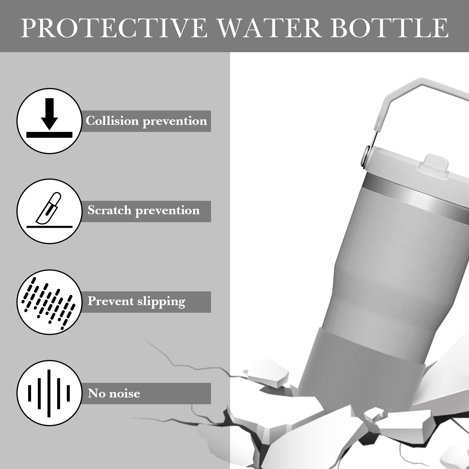 Linkidea 2 Pack Water Bottle Boot Compatible with Stanley Quencher H2.0 20oz/30oz/40oz, IceFlow Flip 20oz/30oz, Silicone Water Bottle Bottom Sleeve Cover Bumper Protector (Gray)