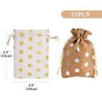 Linkidea 12 Pcs Small Burlap Drawstring Gift Bags, 5.5" x 3.9" Polka Dot Linen Pouches for Party Favors, Candy, Jewelry, Wedding Decorations