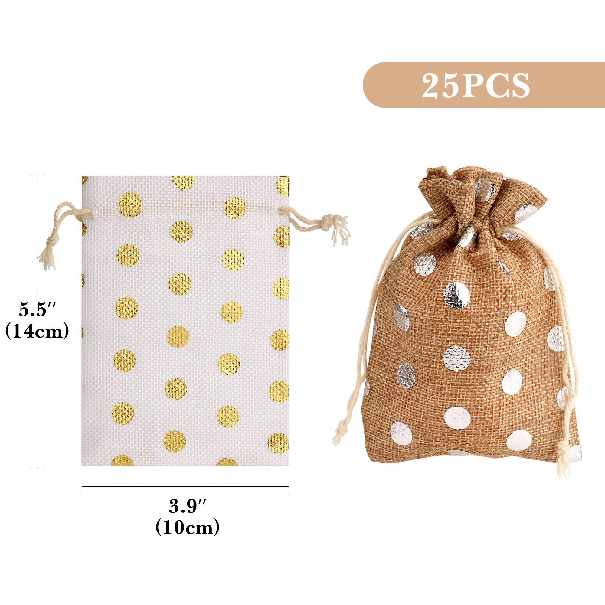 Linkidea 12 Pcs Small Burlap Drawstring Gift Bags, 5.5" x 3.9" Polka Dot Linen Pouches for Party Favors, Candy, Jewelry, Wedding Decorations