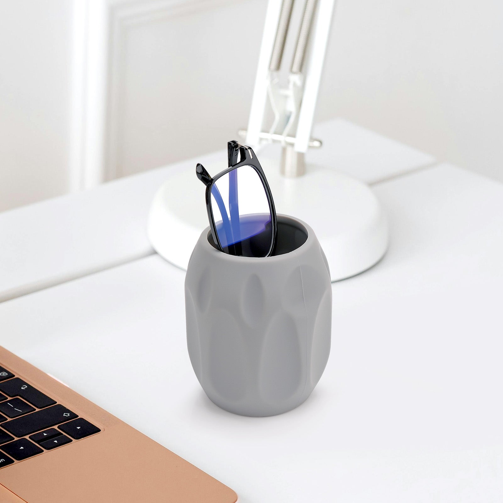 Eyeglasses Holder Stand for Nightstand, Grey Soft Silicone Reading Glasses Storage for Office Desk Organizer