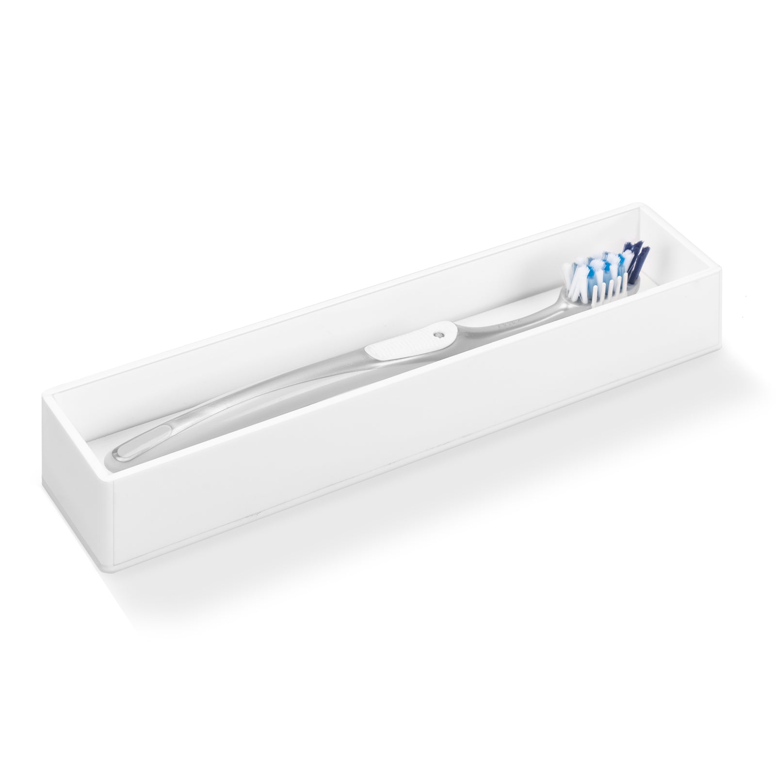 Linkidea Acrylic Toothbrush Holder with Diatomite Drying Stone, Bathroom Drawer Organizer with Drainage Hole for Tooth Brush, Compatible with Colgate Extra Clean, Oral-B CrossAction (White)