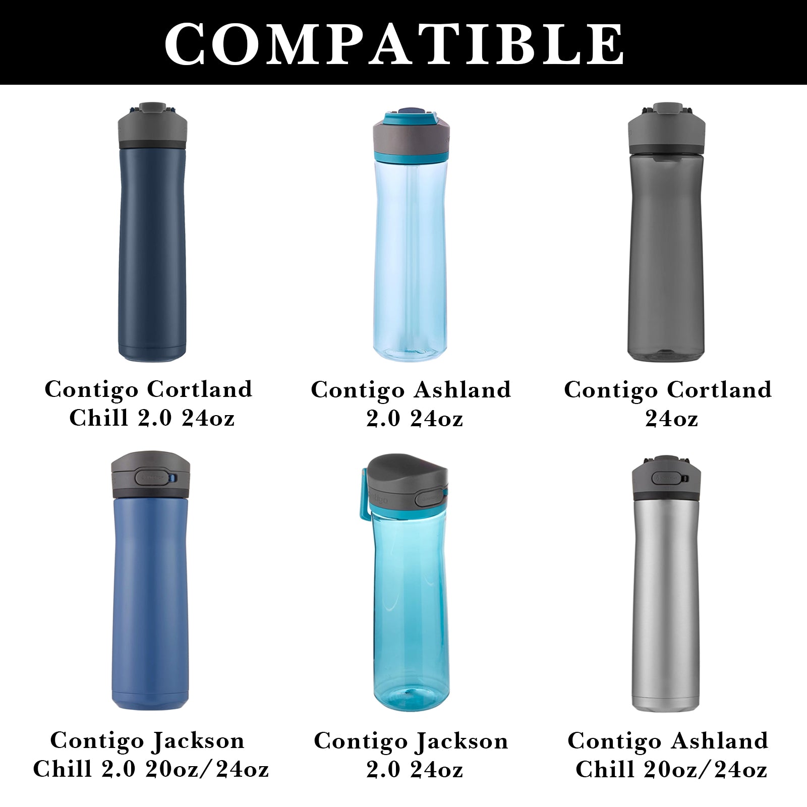 Linkidea 2 Pack Water Bottle Boot Compatible with Contigo Jackson Chill 2.0 20oz/24oz, Ashland Chill 20oz/24oz, Silicone Anti-Slip Bottle Bottom Bumper Protector (Clear White)