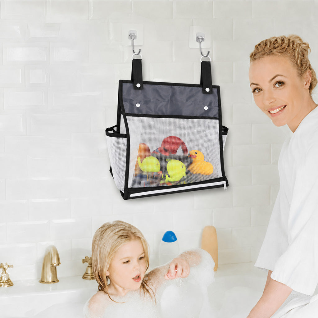 Linkidea 2-Pack Hanging Mesh Bathroom Storage Organizer, Large Capacity Bathtub Basket with Adhesive Hooks, Shower Caddy for Kids Bath Toys, Toiletries and Accessories