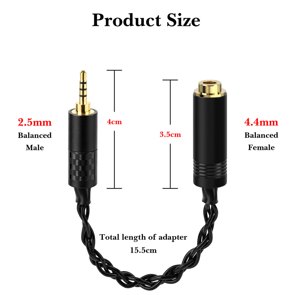 Linkidea 2.5mm Male to 4.4mm Female Audio Adapter, Hi-Fi Silver-Plated OCC Copper Cord, Compatible with Balanced Amplifiers, DACs, Headphones (15.5cm/6.1 inch)