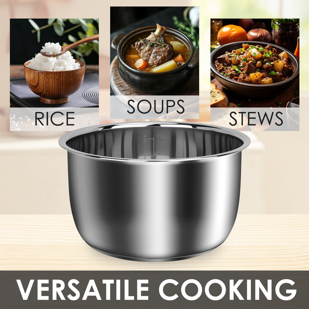 Linkidea Rice Cooker Stainless Steel Inner Pot Compatible with Zojirushi NS-WAC10, NS-TGC10, AROMA ARC-6106, Dishwasher Safe, No Coating Replacement Bowl