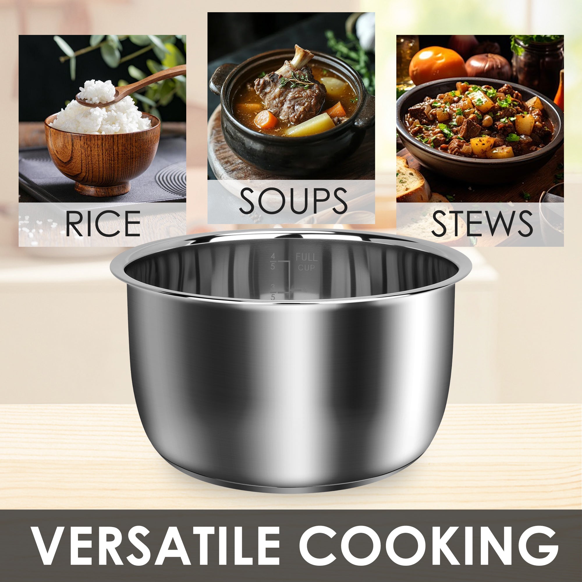 Linkidea Rice Cooker Stainless Steel Inner Pot Compatible with Zojirushi NS-WAC10, NS-TGC10, AROMA ARC-6106, Dishwasher Safe, No Coating Replacement Bowl