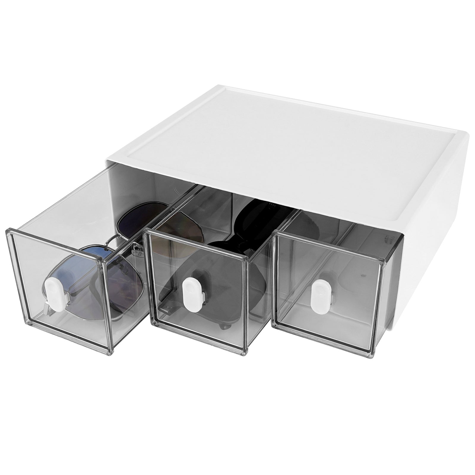 Sunglasses Storage Organizer with 3 Drawers, Eyewear Desk Display Stand Compatible with Persol PO3352S/PO3328S/PO3311S Ray-Ban RB4401D/RBS0101S