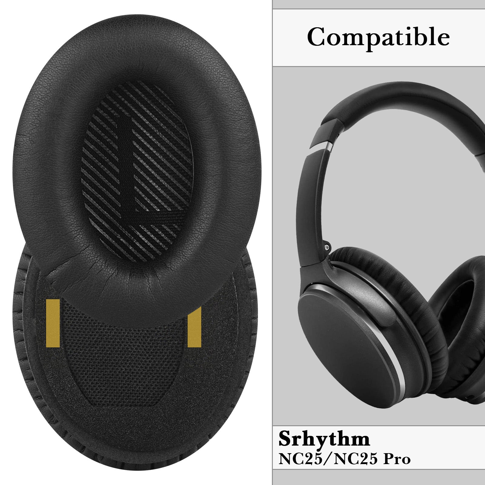 Linkidea Replacement Ear Pads for Srhythm NC25/ NC25 Pro Headphones Ear Cushions (Protein Leather / Black)
