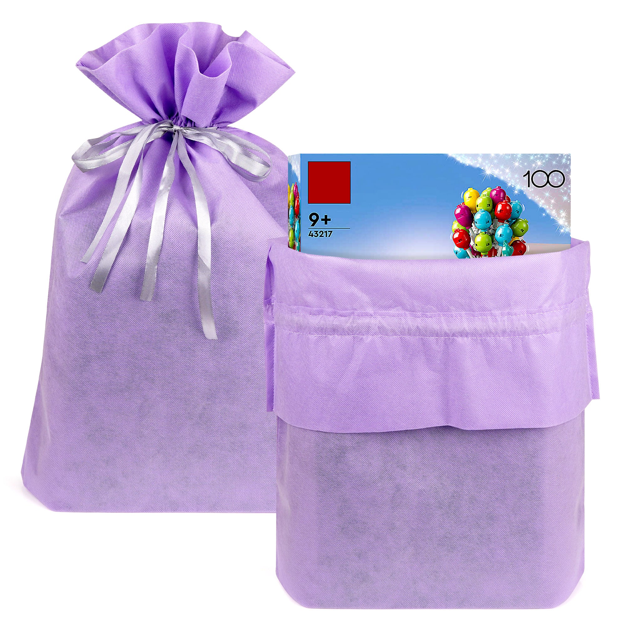 Linkidea 4 Pack Reusable Drawstring Gift Bags, Fabric Party Favor Bags for Birthday, Christmas & Holiday, Toy Storage Pouch for Building Blocks, Bricks & Goodie Bags (Purple)