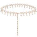 White Pearl Waist Chains with Pendant, Plus Size Pearls Chain Belt for Women, Max 47.5 Inch Adjustable Chunky Body Accessory