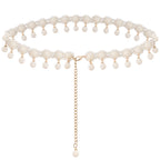 White Pearl Waist Chains with Pendant, Plus Size Pearls Chain Belt for Women, Max 47.5 Inch Adjustable Chunky Body Accessory