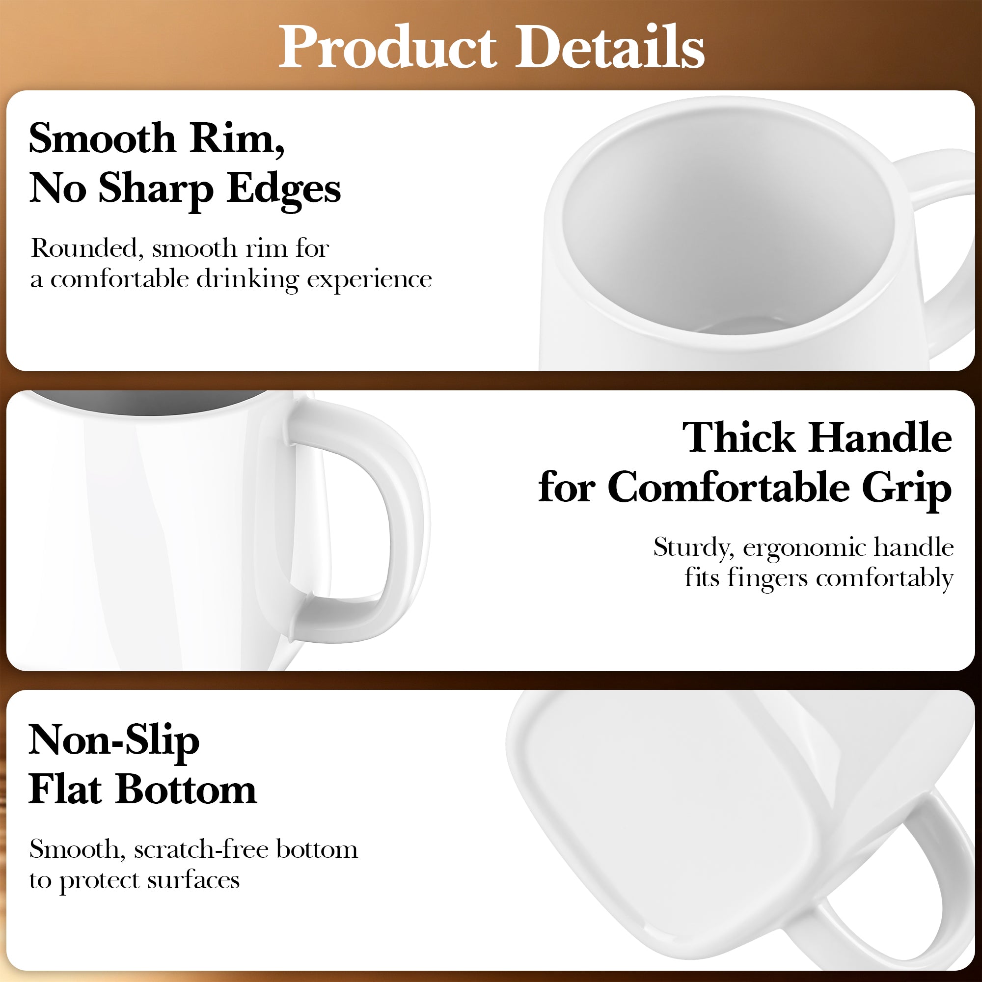Linkidea Oversized Ceramic Coffee Mug, 24oz Extra Large Square Bottom Mug with Handle, Big Large Teacups Drinking Cup for Home and Office, Microwave and Dishwasher Safe, White