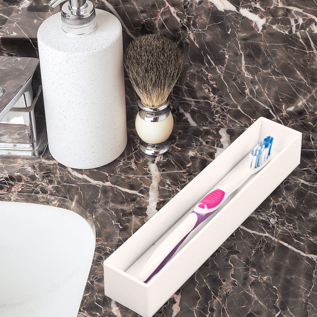 Linkidea Acrylic Toothbrush Holder with Diatomite Drying Stone, Bathroom Drawer Organizer with Drainage Hole for Tooth Brush, Compatible with Colgate Extra Clean, Oral-B CrossAction (White)