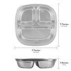 Linkidea 2 Pcs Stainless Steel Portion Control Plate, 3 Compartments Divided Plate with Lid, Durable Meal Prep Pan for Adults Suitable for Diet Food Control, Camping Use