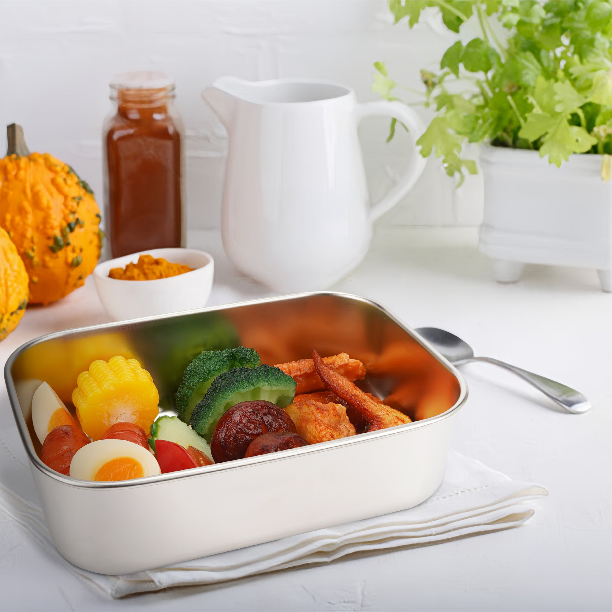 Linkidea 304 Stainless Steel Electric Lunch Box Inner Container, Compatible with DUPASU 1.8L, 8.7" Removable Reusable Tray, Non-Compartments Food Organizer Replacement (Silver)