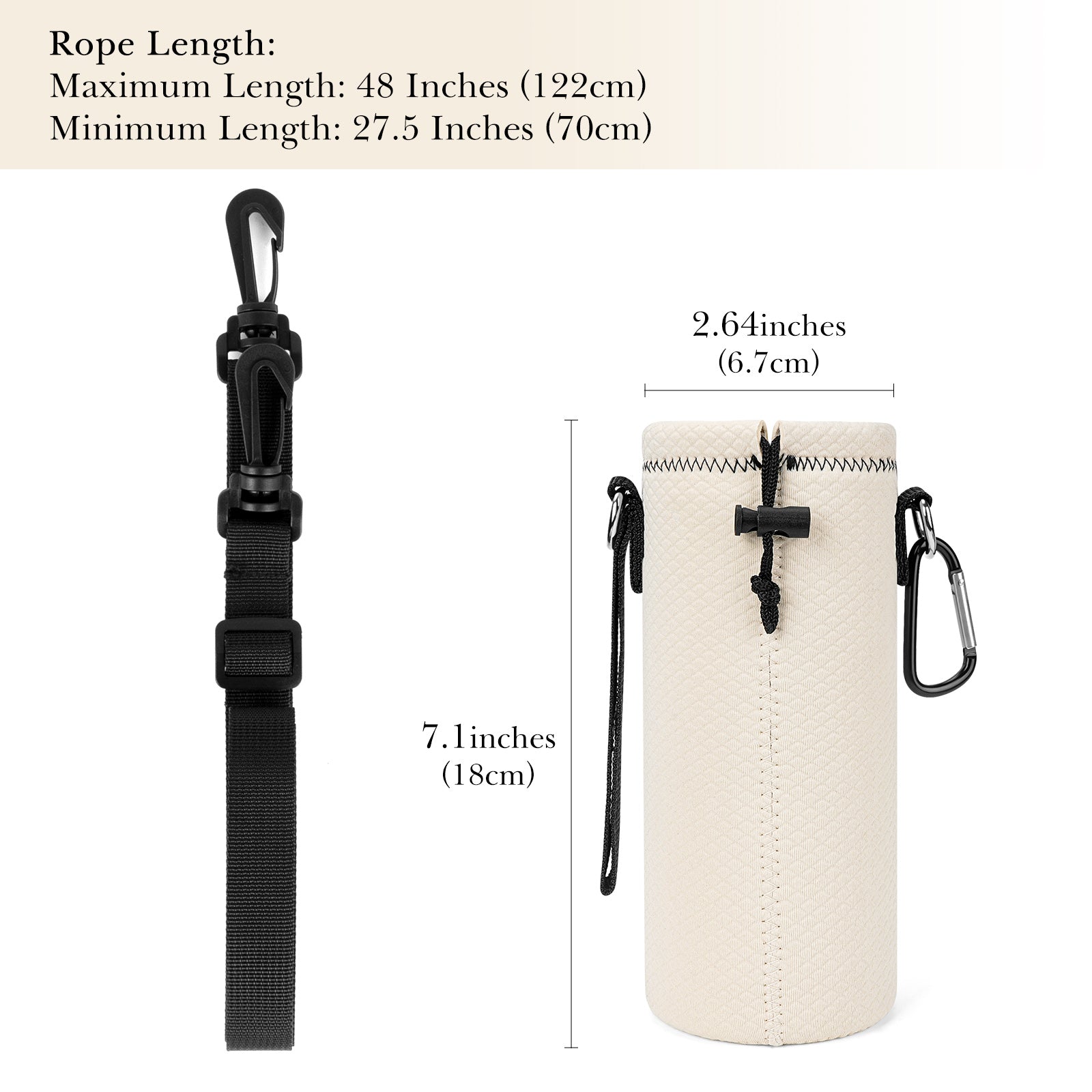 Linkidea Water Bottle Carrier with Strap Compatible with Kids FreeSip 16oz, Owala FreeSip Tritan 25oz, Neoprene Waterbottle Sling Bag Holder, Shoulder Strap, Off White