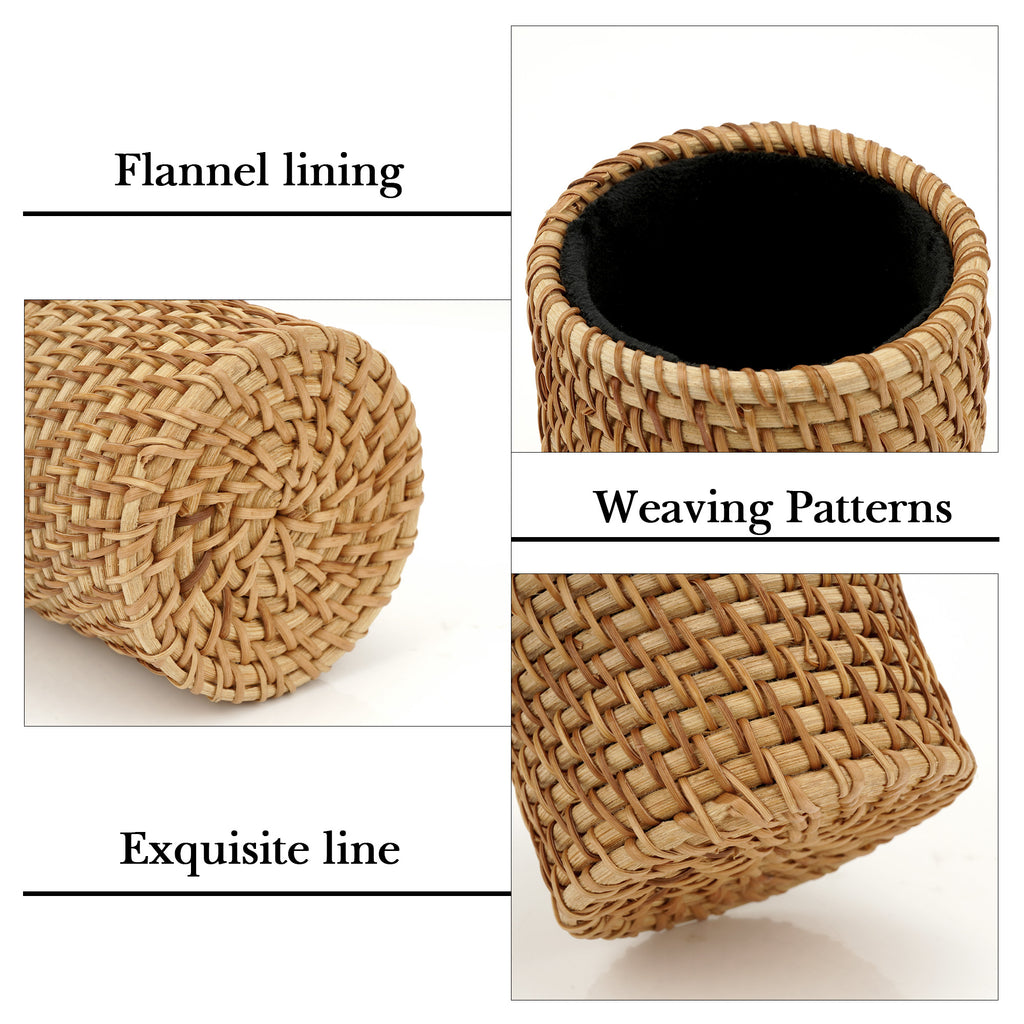 Sunglasses Desk Holder Stand Compatible with Extra Large Glasses, Rattan Weave Eyeglasses Display Storage Organizer with Plush Lined