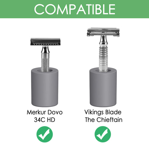 Linkidea 2 Pack Safety Razor Stand, Opening Dia 0.8" (2.2cm) Diatomite Men's Shaving Razor Holder for Bathroom Countertops, Compatible with Vikings, Merkur Double Edge Safety Razor (Grey)