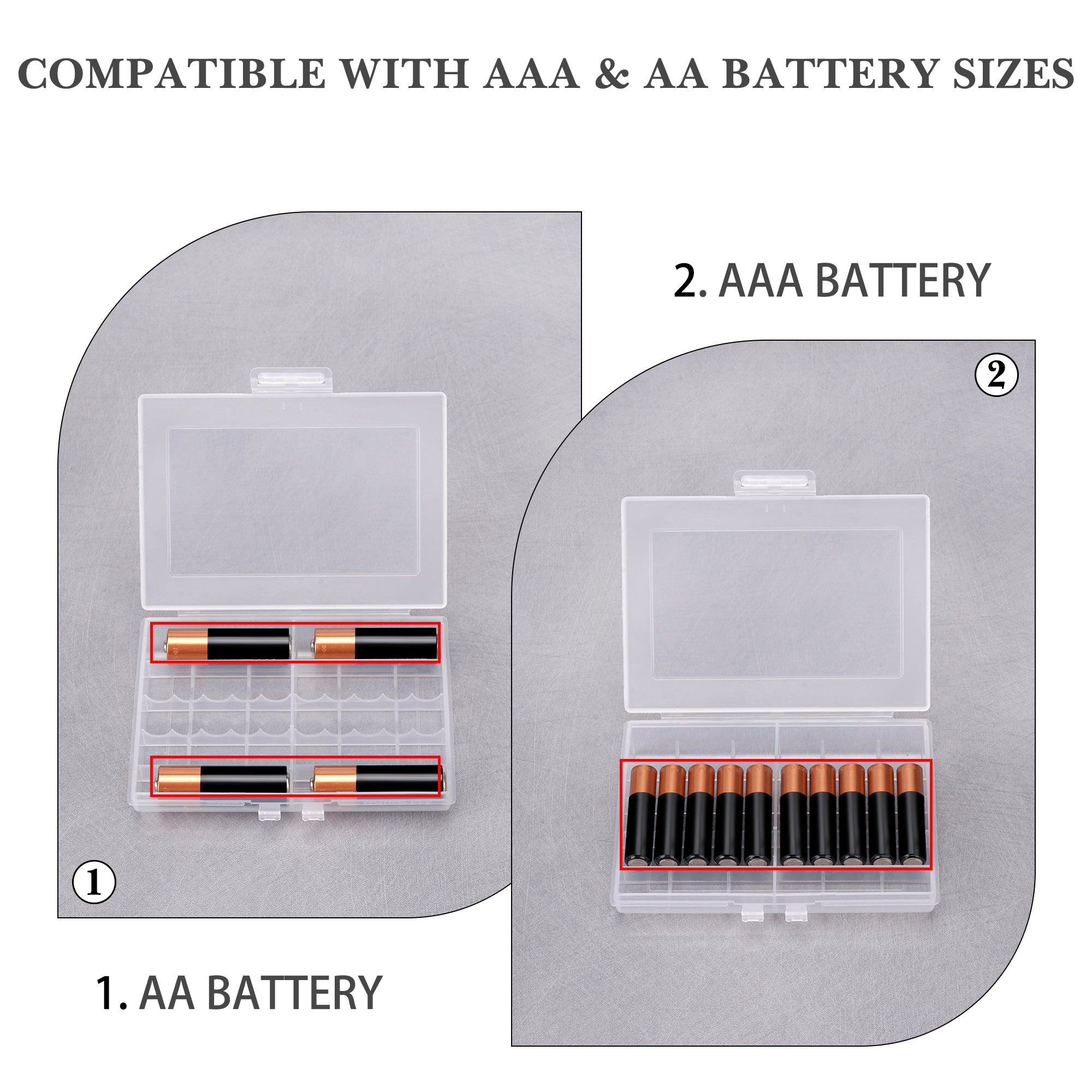 Linkidea 4 Pack Waterproof AAA Battery Organizer Box, Travel Storage Case Holds 10 AAA and AA Batteries, Portable & Durable Container for Home / Camping (Clear)