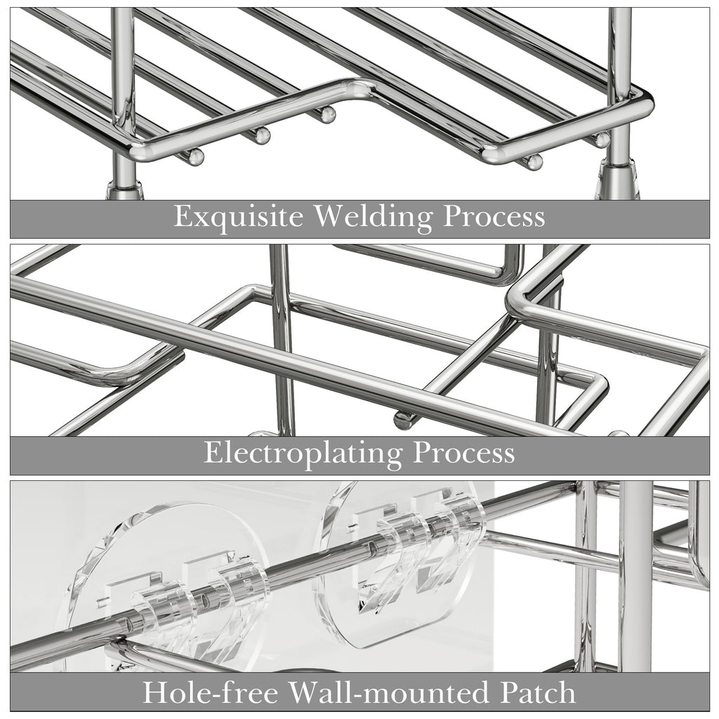 Linkidea Stainless Steel Self-Adhesive Toothbrush Holder, Countertop/Wall Mount 3 Slots Toothpaste Stand Organizer Compatible with Colgate Extra Clean, Oral-B CrossAction (Brushed Nickel)
