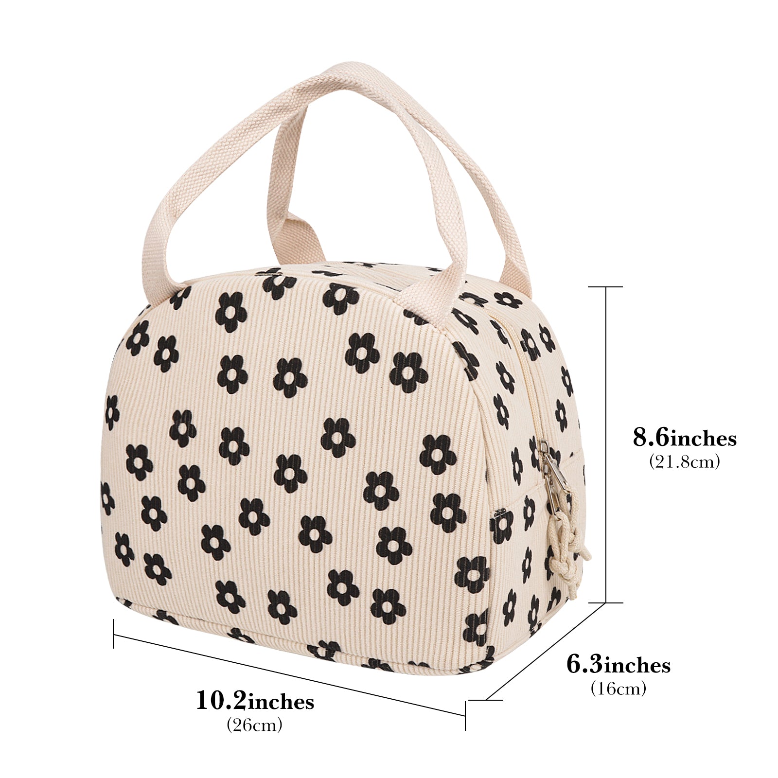 Linkidea Lunch Box for Adult, Corduroy Lunch Bag with Hand Strap, Large Capacity Lunch Bag for Everyday Outings, Compatible with Crock Pot, DUPASU, Aotto, LUNCHEAZE (Black+White)