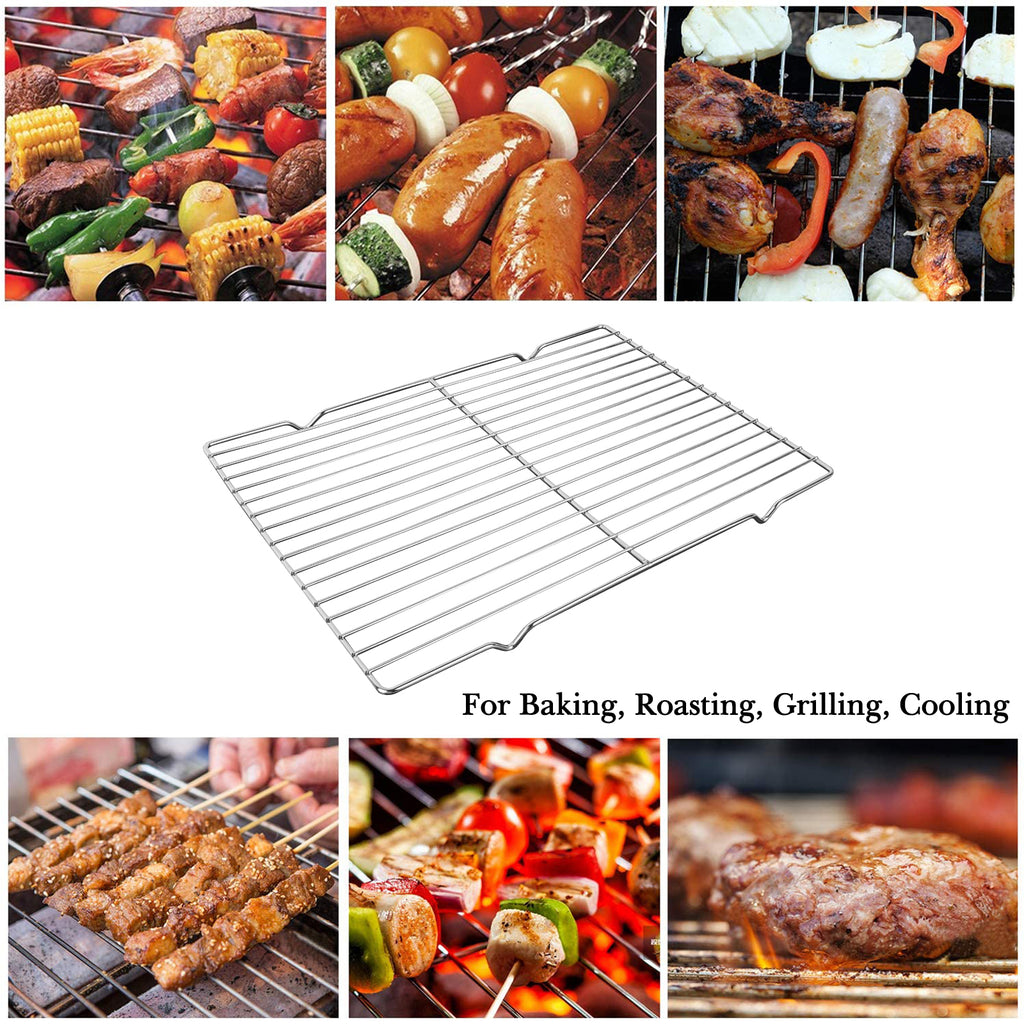Linkidea Metal Grate Cooling Rack Pack of 2, Stainless Steel Baking Cooling Rack Rectangle 14.9" x 11", Oven Safe Grid Wire Racks for Roasting Disposable Pan (Silver)