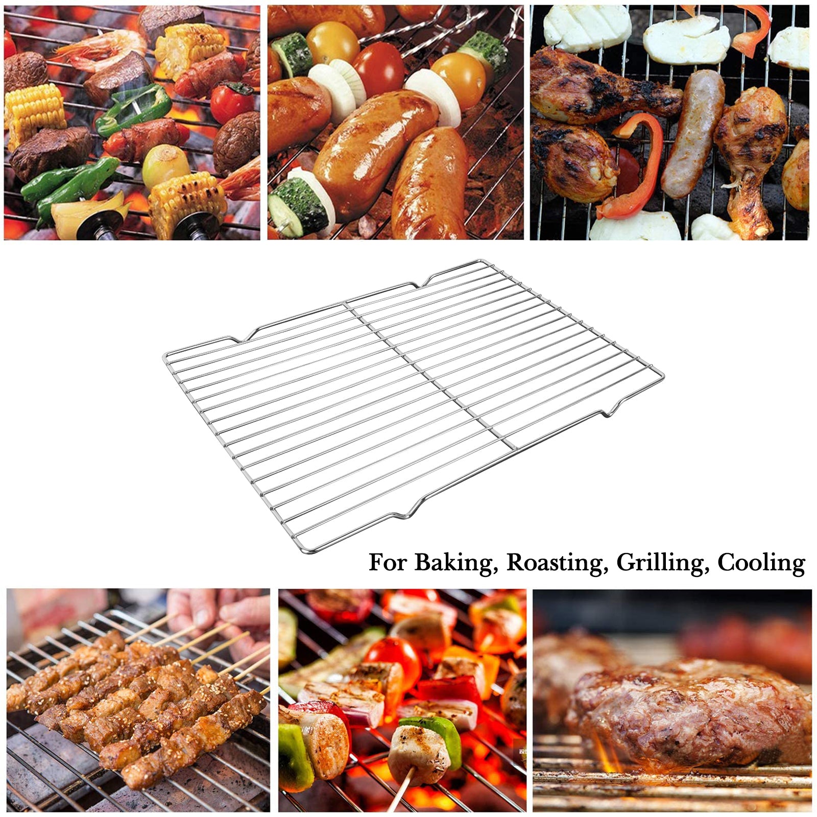 Linkidea Metal Grate Cooling Rack Pack of 2, Stainless Steel Baking Cooling Rack Rectangle 14.9" x 11", Oven Safe Grid Wire Racks for Roasting Disposable Pan (Silver)