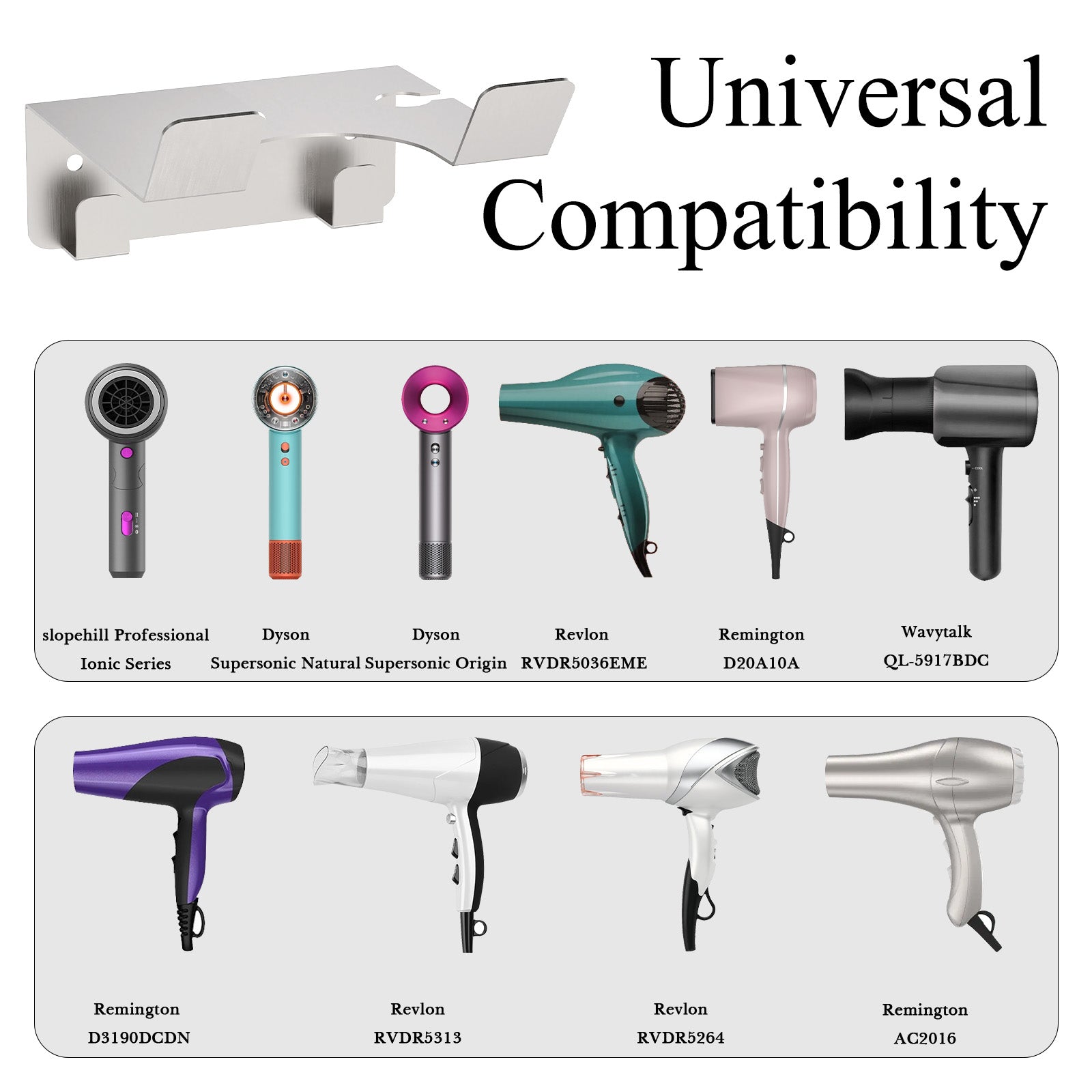 Linkidea Wall Mounted Hair Dryer Organizer for Bathroom, Stainless Steel Hair Tool Holder with Cord Storage, Compatible with Dyson Supersonic Origin/Nural and REVLON RVDR5264 (Silver)