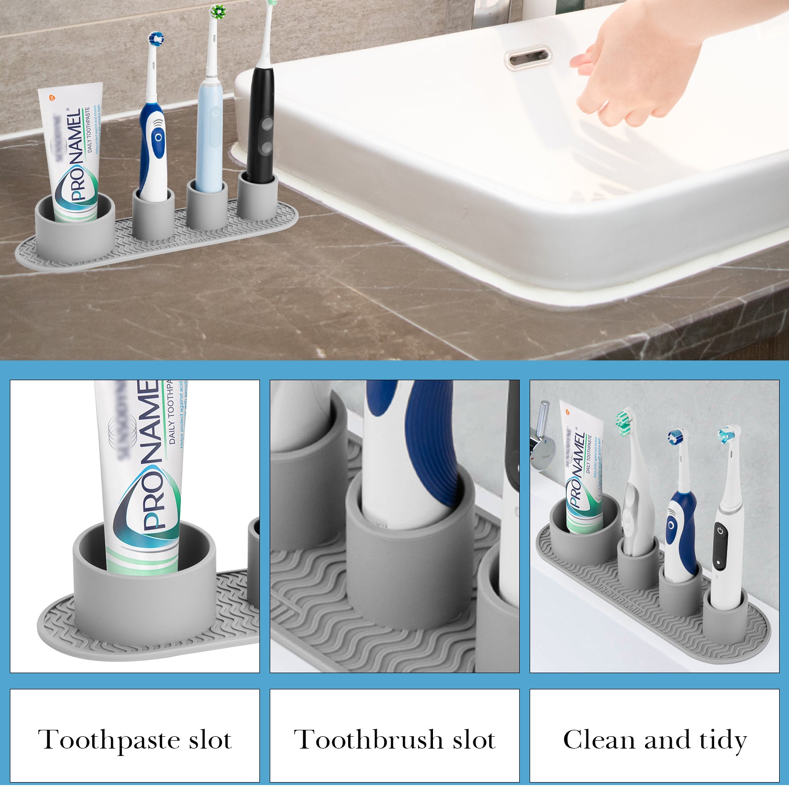 Linkidea Electric Toothbrush Holder, Silicone Tooth Brush Stand, Countertop 4 Slots Electric Toothbrush Holder Organizer Compatible with Oral-B DB4010, Pro 100 CrossAction, Spinbrush Pro (Grey)