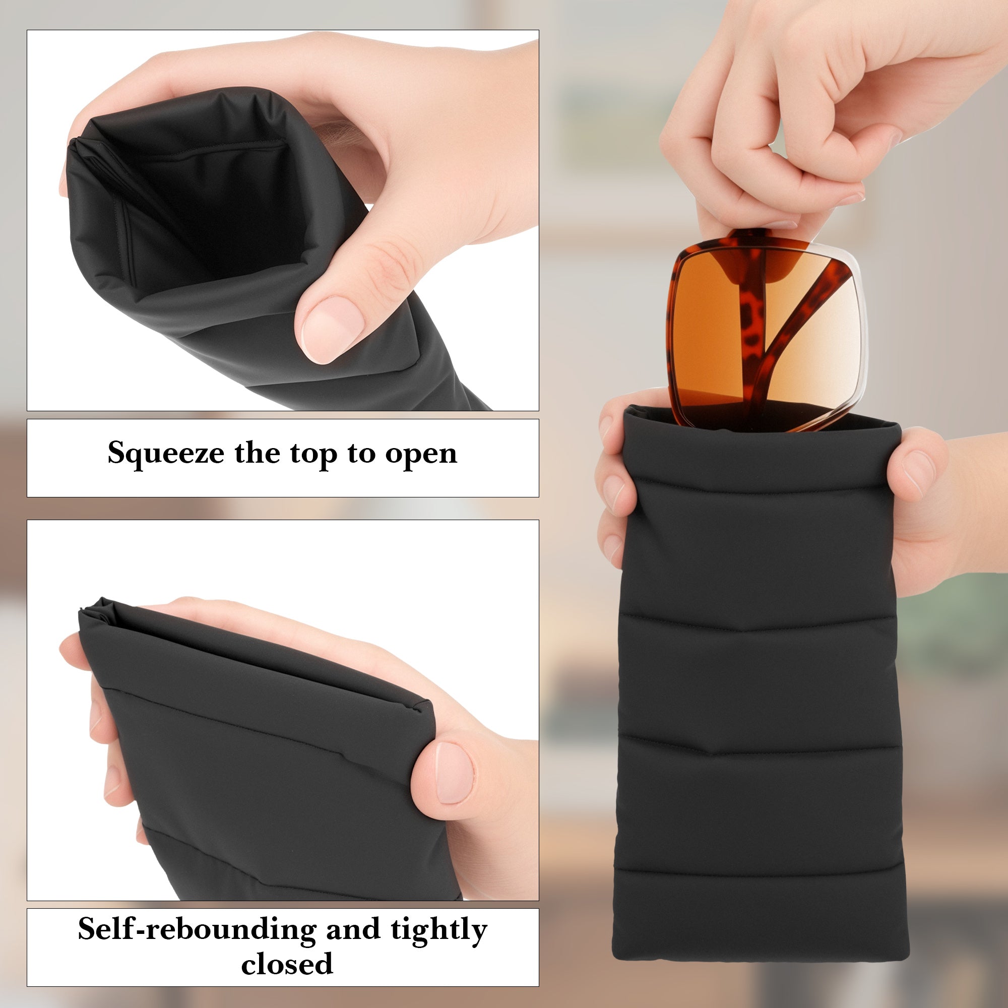 Extra Large Sunglasses Pouch Case, Black Eider Down Eyewear Organizer Soft Bag for Travel Compatible with RayBan RB4401D/RBS0101S/RB4098/RB3825 Persol PO3328S/PO3311S