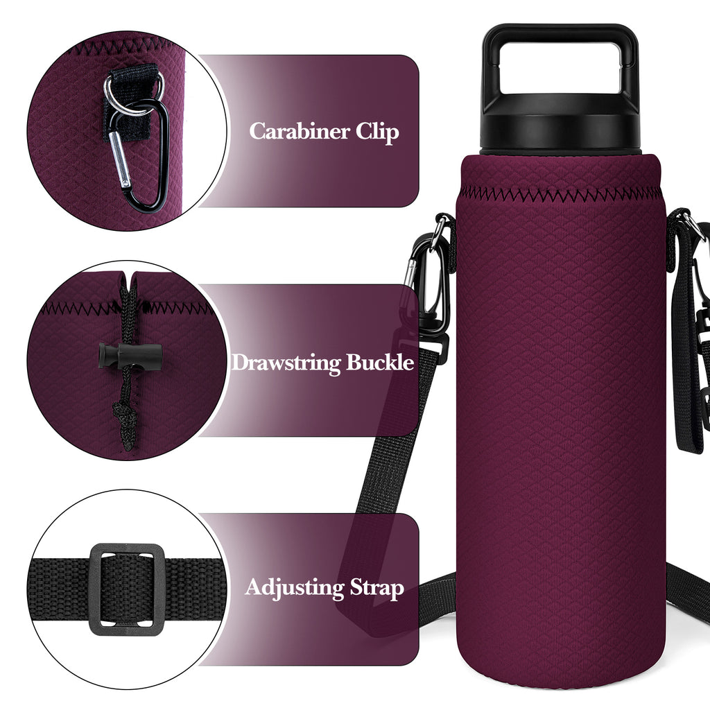 Linkidea Water Bottle Carrier with Strap Compatible with YETI Rambler Bottle 26oz/36oz, Waterbottle Sling Bag Holder with Shoulder Strap, Wine Red