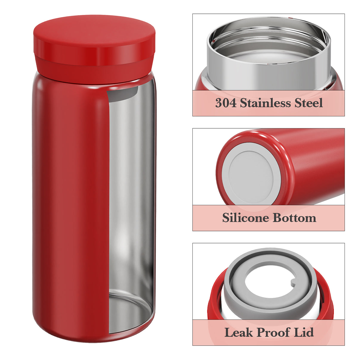 Linkidea 6.8oz (200ml) Mini Water Bottle, Vacuum Insulated Stainless Steel Bottle for Hot & Cold Drinks, Spill-Proof Small Bottle Fit Handbag, Purse and Pocket (Red)