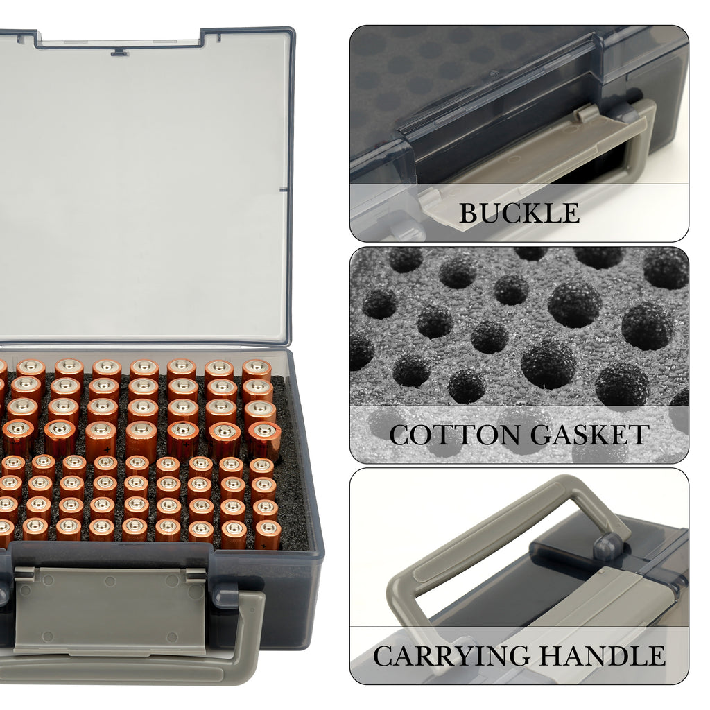 Linkidea Battery Organizer Storage Case with Handle, Single Battery Box Holds Batteries for 24 AA and 30 AAA, Large Capacity and Portable Battery Caddy (Black)