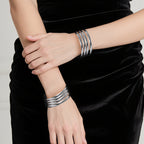 65 mm (2.56") Bangle Set of 8 for Women, 6 mm Wide Silver-Tone Stainless Steel Stackable Bracelets - Fits Palm Width up to ~90 mm