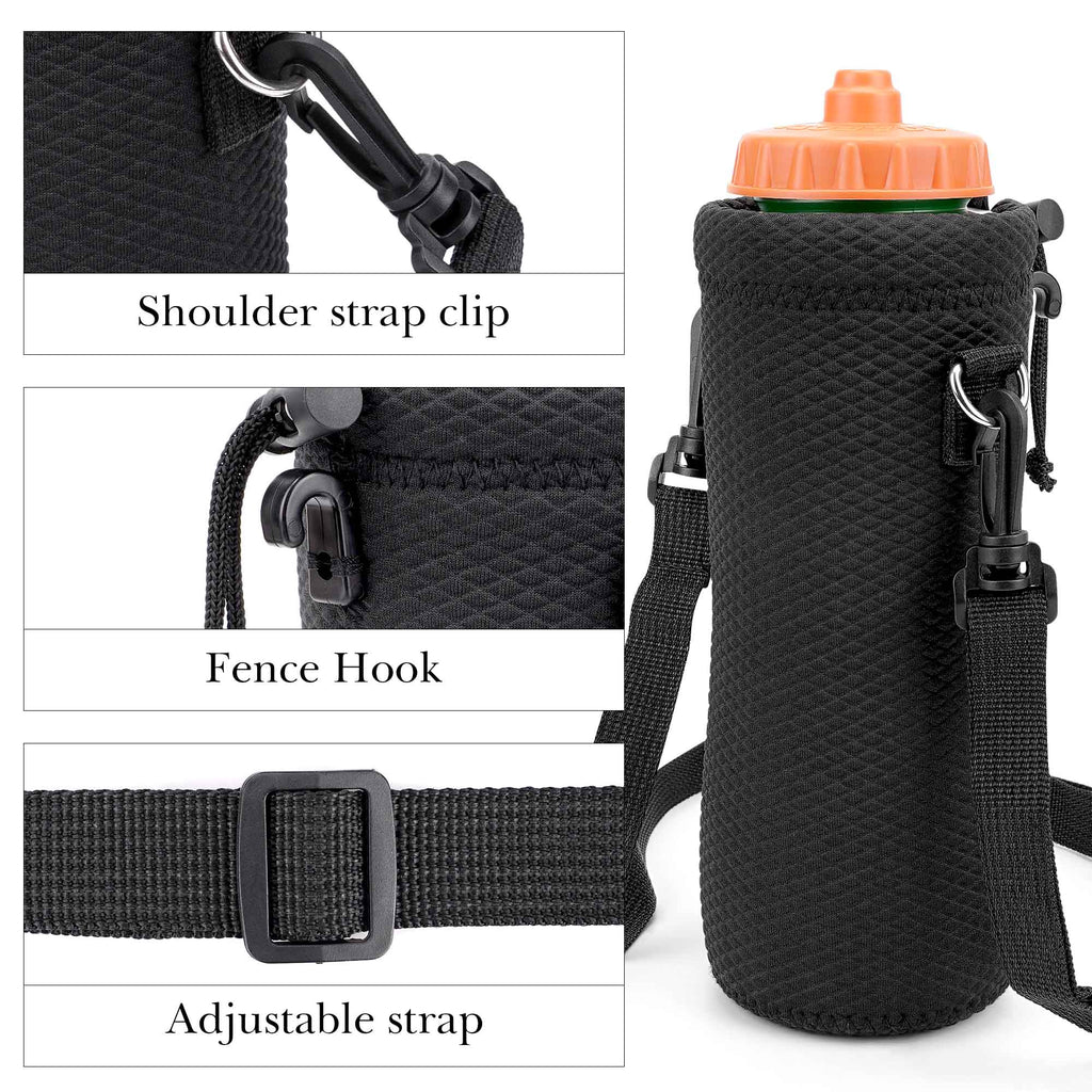 Linkidea Water Bottle Carrier with Fence Hook Compatible with Gatorade Plastic Squeeze 32oz, YETI Rambler 18oz, Sport Waterbottle Sling Bag Holder with Shoulder Strap for Baseball, Tennis