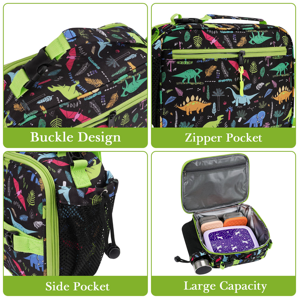 Linkidea Lunch Bag Compatible with Bentgo Lunch Boxes, Insulated Lunch Bag for Kids, Holds Lunch Box, Water Bottle and Snacks, Easy-Clean Water-Resistant Fabric (Dinosaur)