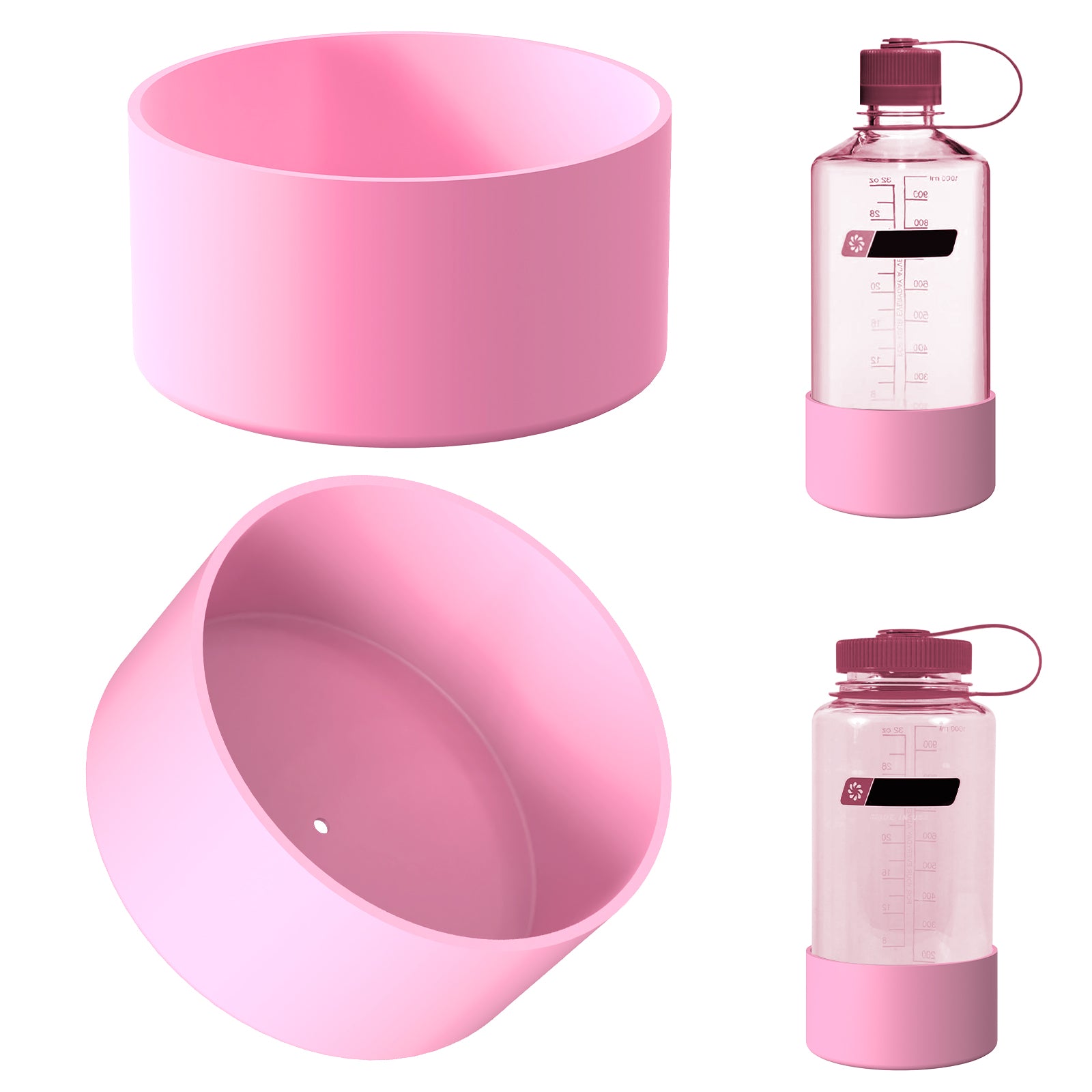 Linkidea 2 Pack Water Bottle Boot Compatible with Nalgene Sustain Wide Mouth 32oz/48oz, Narrow Mouth 32oz, Silicone Anti-Slip Bottle Bottom Bumper Protector (Light Pink)